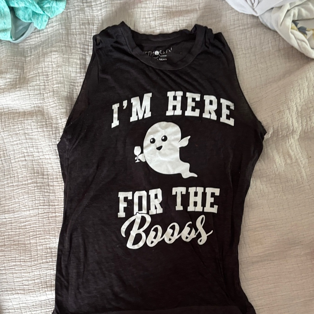 Fifth Sun Black Halloween Tank Top with Ghost Design